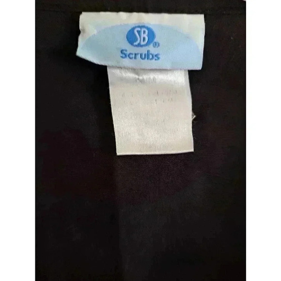 SB Scrubs Womens Medium M Scrub Top Jacket Black Long Sleeve Snap Button Pocket - Picture 5 of 5